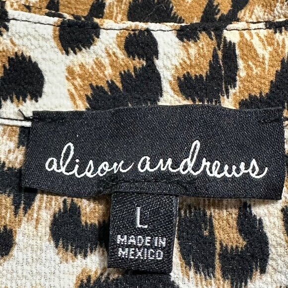Alison Andrews Womens Leopard Print Roll Tab Sleeve Blouse L Mob Wife Career - Picture 5 of 9